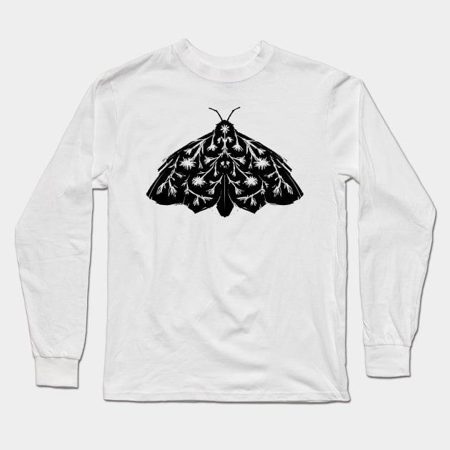 Moth Linocut Long Sleeve T-Shirt by archvinde